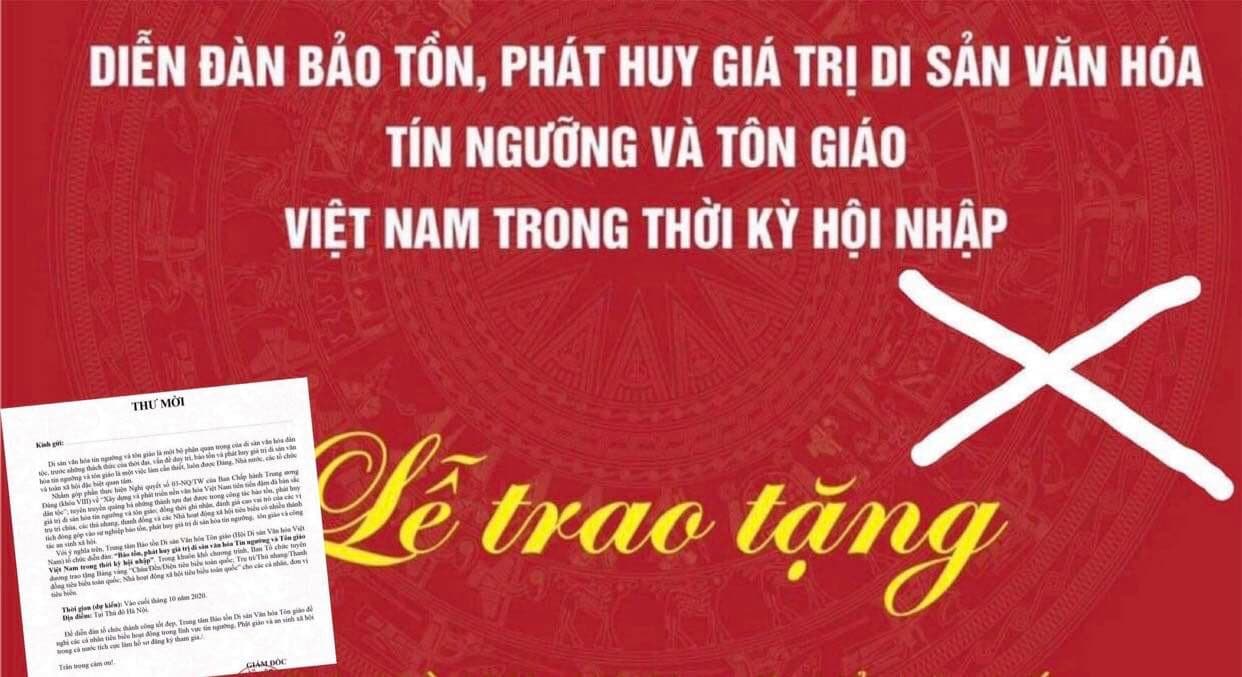 Yêu cầu dừng tổ chức “Diễn đàn Bảo tồn, phát huy giá trị di sản văn hóa tín ngưỡng và tôn giáo Việt Nam trong thời kỳ hội nhập”